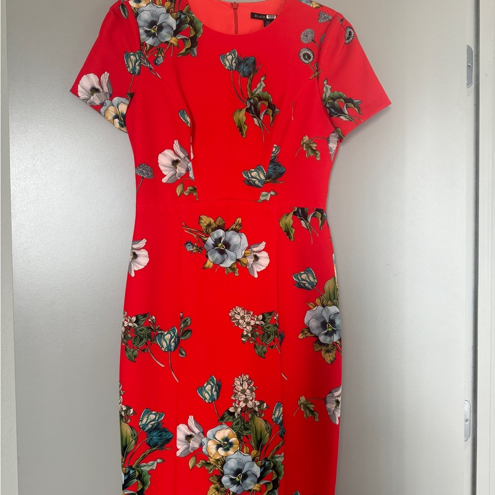 Black Halo Red Sheath Dress Short Sleeve Midi